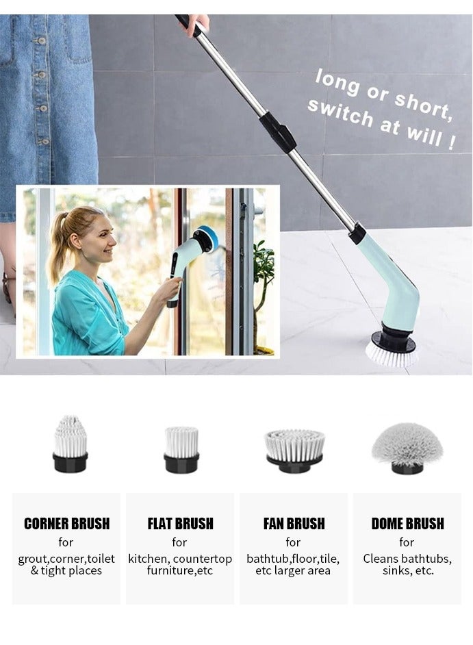 Multi-purpose household electric cleaner brush, 2 speed, angle adjustable cleaning brush, wirelessly charged rotary cleaning brush, retractable handle, suitable for kitchen and floor, bathroom, wall, car, With 9 interchangeable brush heads. - Image 3