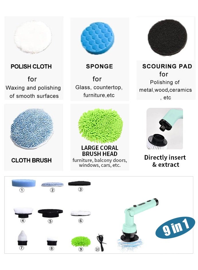 Multi-purpose household electric cleaner brush, 2 speed, angle adjustable cleaning brush, wirelessly charged rotary cleaning brush, retractable handle, suitable for kitchen and floor, bathroom, wall, car, With 9 interchangeable brush heads. - Image 4