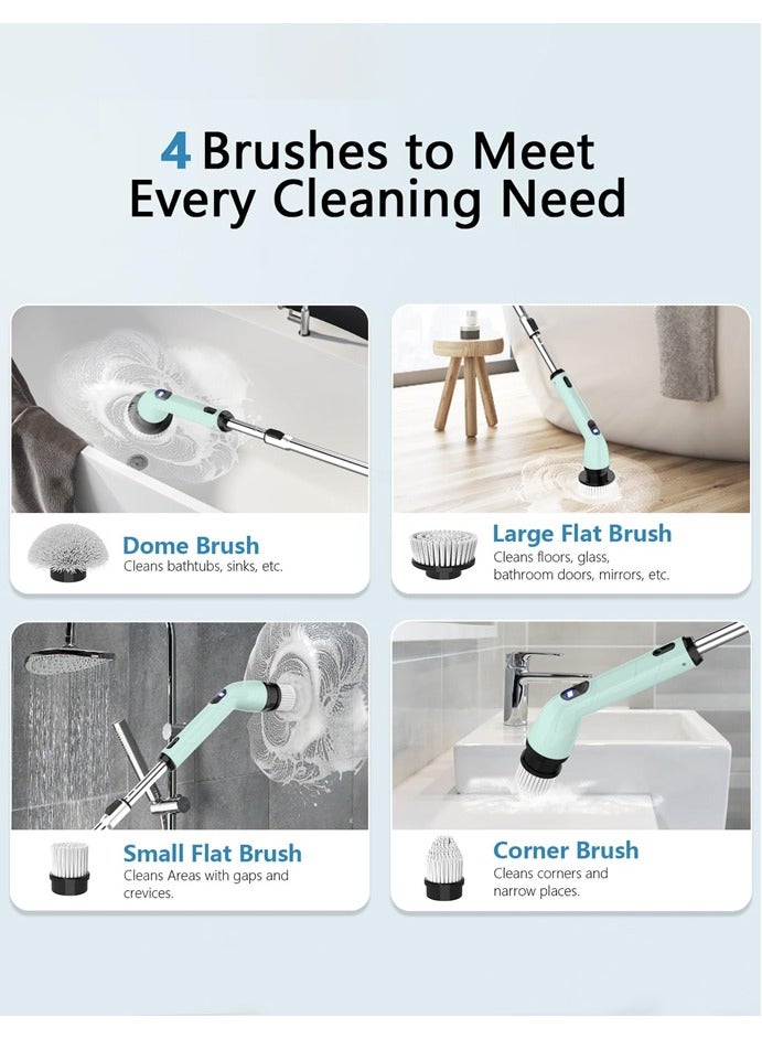 Multi-purpose household electric cleaner brush, 2 speed, angle adjustable cleaning brush, wirelessly charged rotary cleaning brush, retractable handle, suitable for kitchen and floor, bathroom, wall, car, With 9 interchangeable brush heads. - Image 5