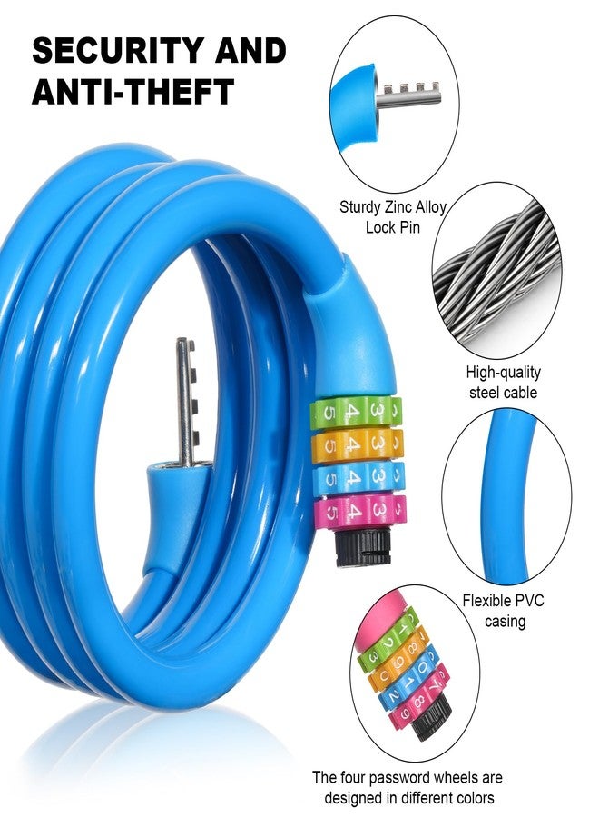 Ainiv Portable 4-Digit Password Bicycle Lock, 120cm Anti-Theft Resettable Combination Lock for Bike, Motorbike, Scooter, Skateboard, Gate, Fence (Blue) - Image 2