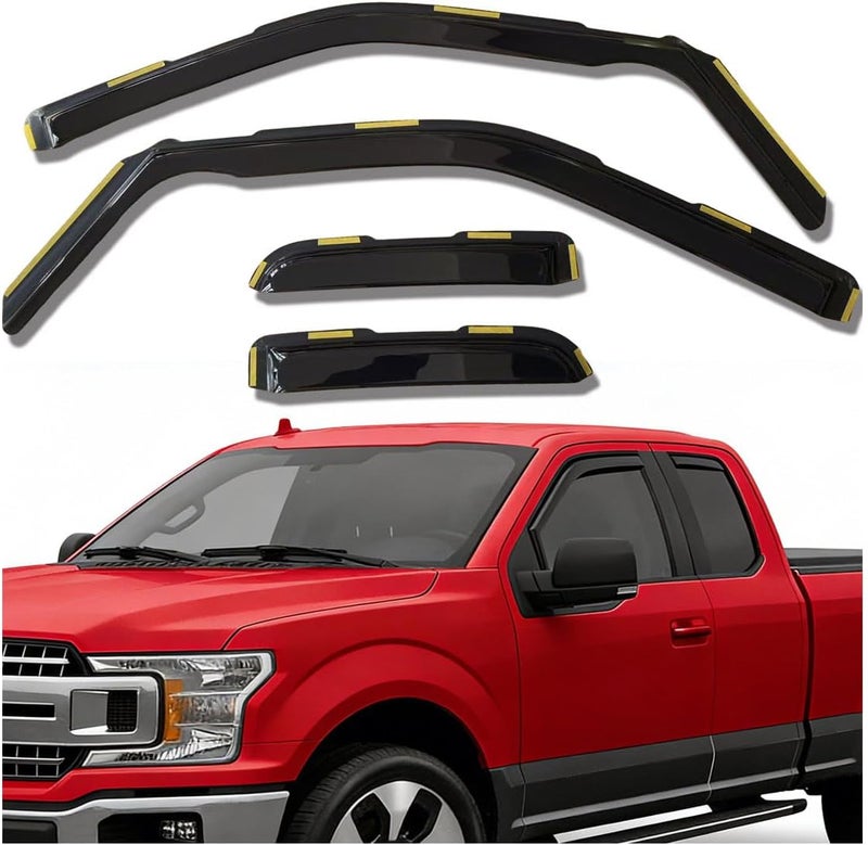 Darodcar Side Window Deflectors Vent Visors for 2015-2020 F150 Extended Cab - Dark Smoke 4-Piece Set - Image 1