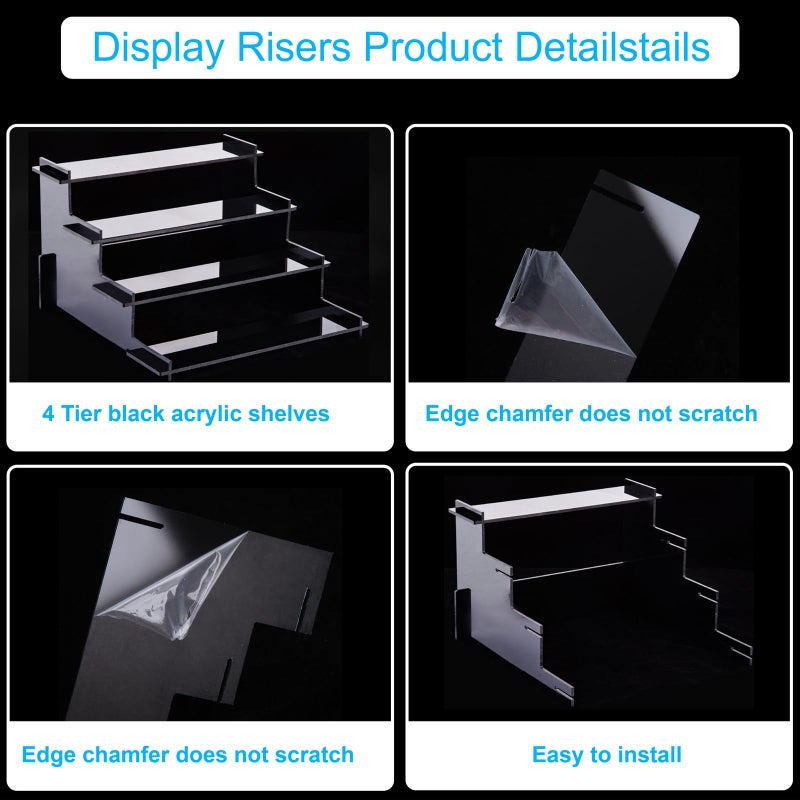 HENABLE 4 Tier Black Acrylic Display Risers, Perfume Organizer Stand, Cupcake Stand Holder, Shelf Risers for Display Stands for Funko POP Figure, Dessert Shelves for Party, Decoration - Image 4