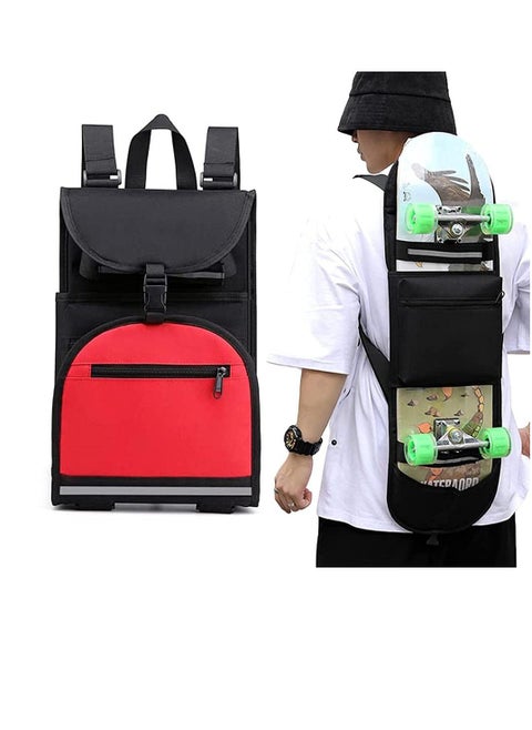 Skateboard Backpack Foldable Skateboard Bags Adjustable Shoulder Strap Reflective Design Durable and Portable Three-Point Fixed Multi-Compartment Design Light and Comfortable for Men and Boys