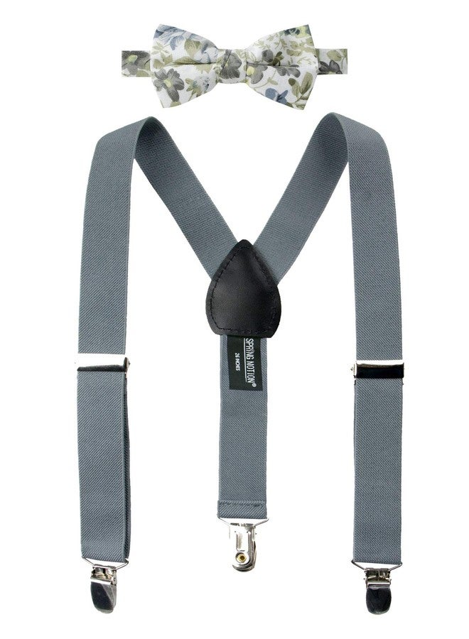 Spring Notion Boys' Suspenders and Dark Floral Bow Tie Set Medium Grey/Yellow M - Image 1