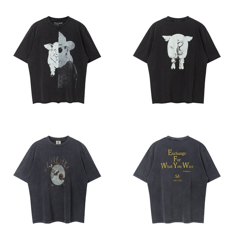 Erd Melancholy Rich Second Generation 24Ss "Junk Pig Assemblage" Washed Old Cotton Short Sleeve T - Image 2