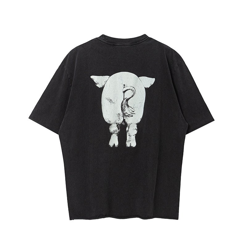 Erd Melancholy Rich Second Generation 24Ss "Junk Pig Assemblage" Washed Old Cotton Short Sleeve T - Image 3