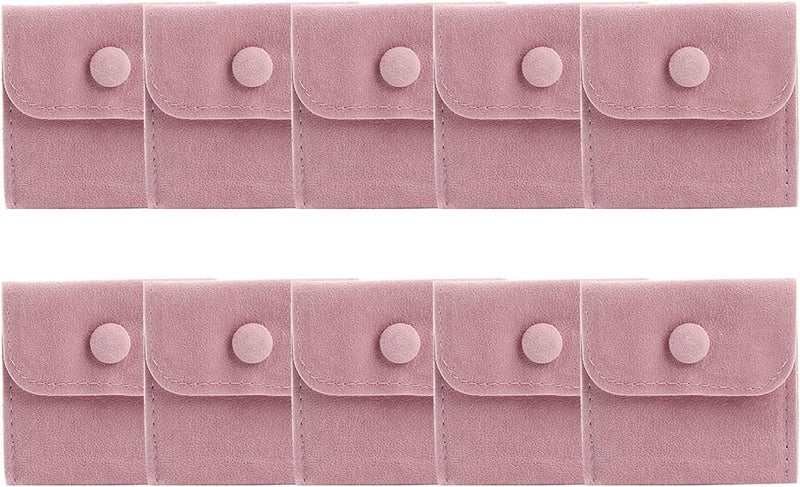 Hsiwto Pack of 10 Velvet Jewelry Pouch Storage Bags Portable Jewelry Gift Bag With Snap Button, Small Pink - Image 1