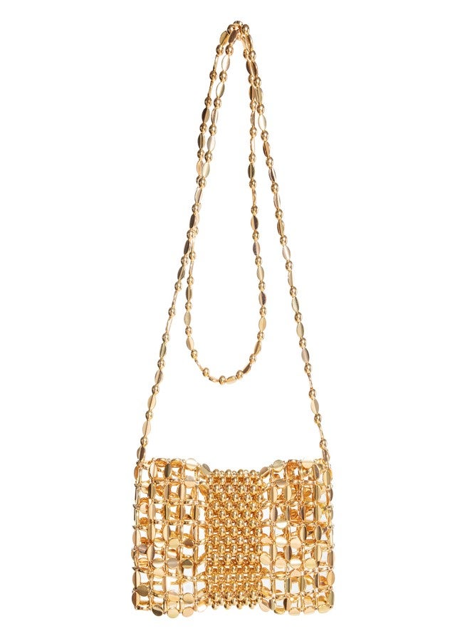 Abvokury Metallic Beaded Sequin Crossbody Bag with Lining | Acrylic Bead WOC | Elegant Wallet on Chain for Evening Galas (Gold) - Image 1