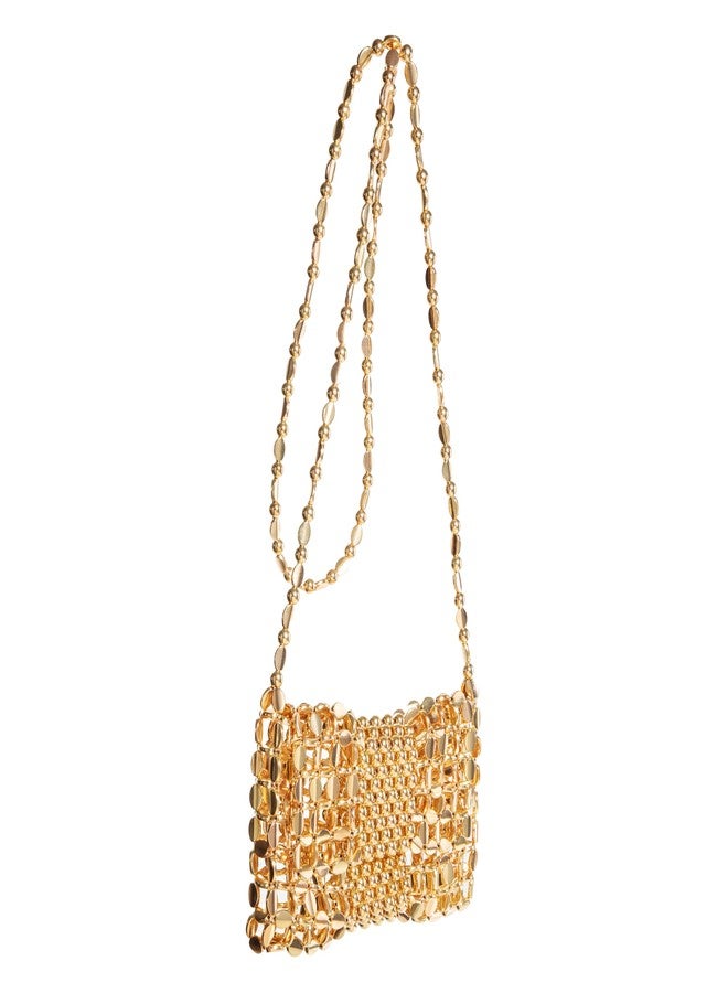 Abvokury Metallic Beaded Sequin Crossbody Bag with Lining | Acrylic Bead WOC | Elegant Wallet on Chain for Evening Galas (Gold) - Image 2