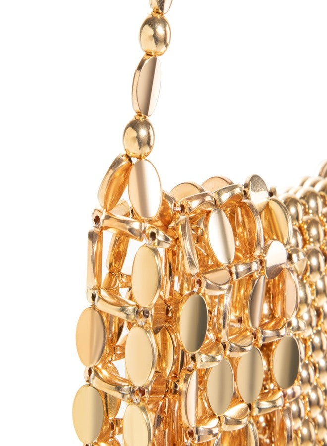 Abvokury Metallic Beaded Sequin Crossbody Bag with Lining | Acrylic Bead WOC | Elegant Wallet on Chain for Evening Galas (Gold) - Image 3