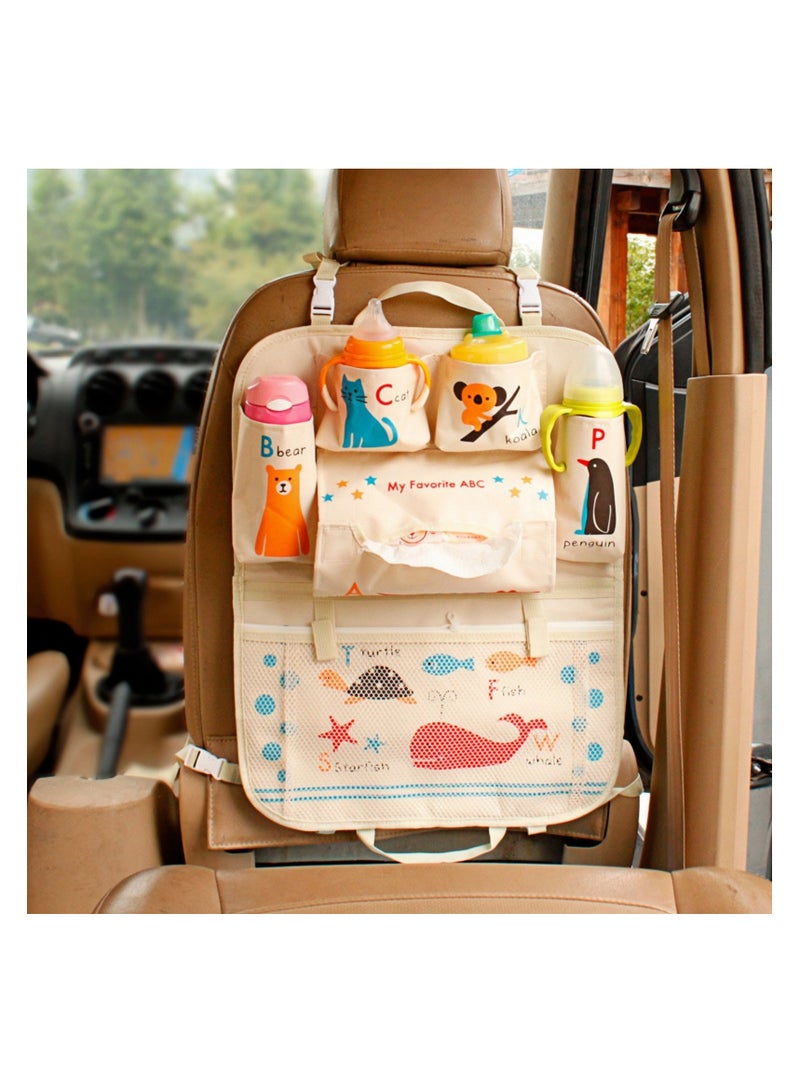 NOVOLAN Car Seat Cushion Back Seat Protector Seat Belt Backseat Organizer Storage Pockets, Cartoon Car Seat Back Bag Car Rear Seat Storage Box Baby Supplies Storage Car Hanging Bag (ABC) - Image 1