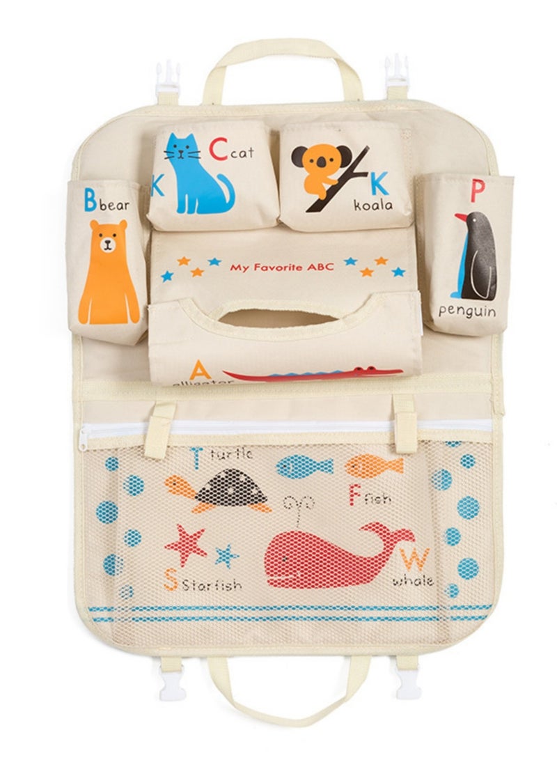 NOVOLAN Car Seat Cushion Back Seat Protector Seat Belt Backseat Organizer Storage Pockets, Cartoon Car Seat Back Bag Car Rear Seat Storage Box Baby Supplies Storage Car Hanging Bag (ABC) - Image 2