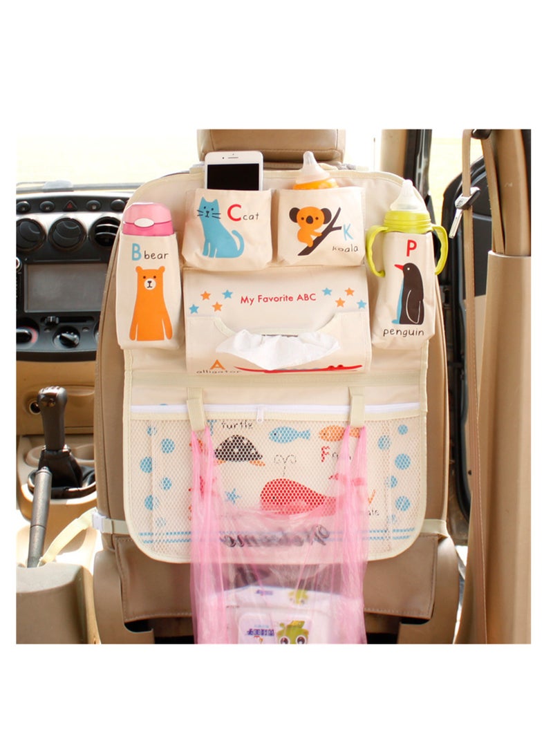 NOVOLAN Car Seat Cushion Back Seat Protector Seat Belt Backseat Organizer Storage Pockets, Cartoon Car Seat Back Bag Car Rear Seat Storage Box Baby Supplies Storage Car Hanging Bag (ABC) - Image 3