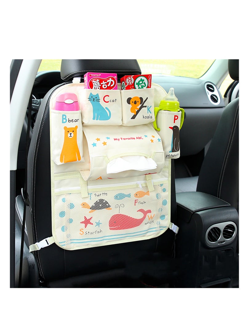 NOVOLAN Car Seat Cushion Back Seat Protector Seat Belt Backseat Organizer Storage Pockets, Cartoon Car Seat Back Bag Car Rear Seat Storage Box Baby Supplies Storage Car Hanging Bag (ABC) - Image 4