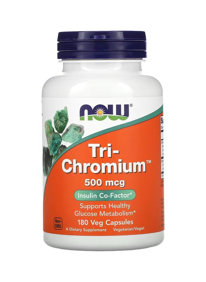 now Tri-Chromium 500 MCG Dietary Supplement - 180 Vegetarian Capsules - Image 1