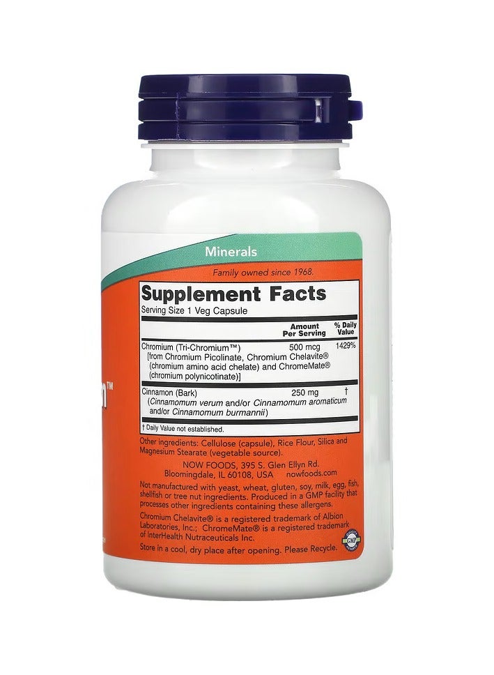 now Tri-Chromium 500 MCG Dietary Supplement - 180 Vegetarian Capsules - Image 2