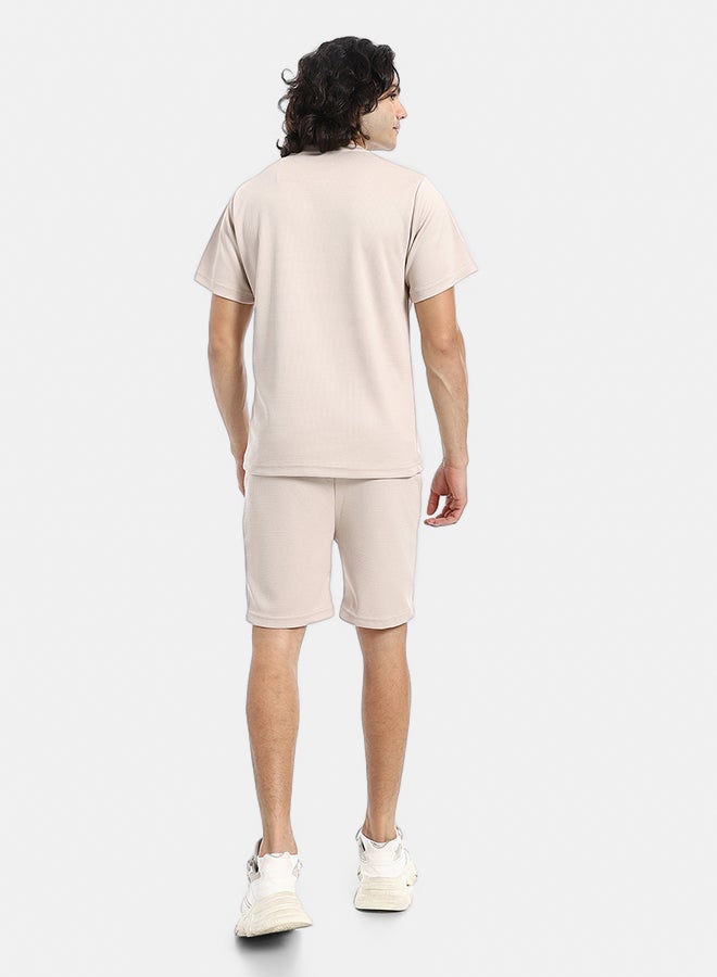 Red Circle Pique Pattern Slip On T Shirt And Shorts Set - Image 3