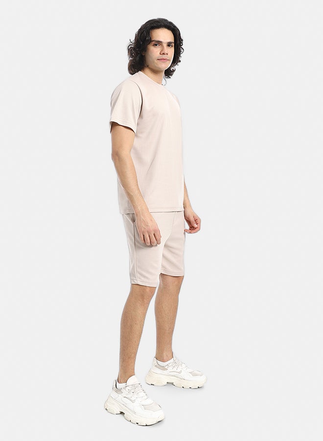 Red Circle Pique Pattern Slip On T Shirt And Shorts Set - Image 2