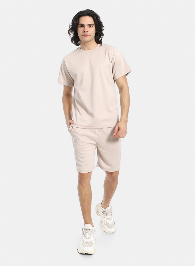 Red Circle Pique Pattern Slip On T Shirt And Shorts Set - Image 1