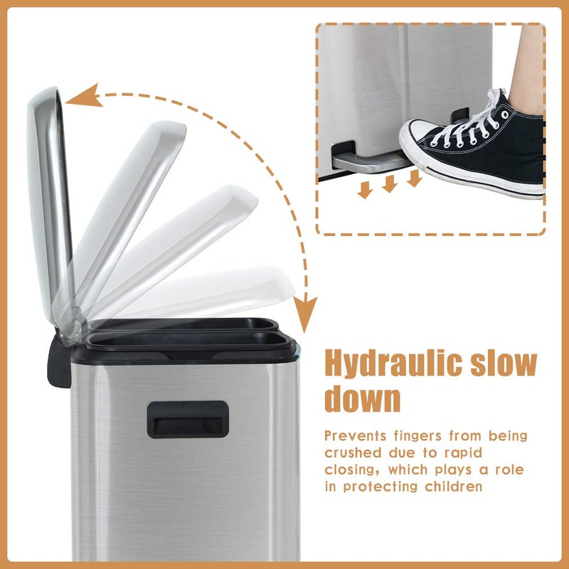 BestOffice Kitchen Trash Can with Lid for Office Bedroom Bathroom Step Trash Bin Fingerprint-Proof Brushed Stainless Steel Trash Can 10 Gallon/ 40L - Image 3