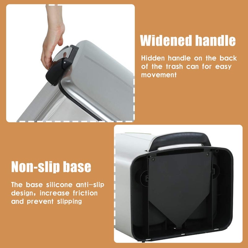 BestOffice Kitchen Trash Can with Lid for Office Bedroom Bathroom Step Trash Bin Fingerprint-Proof Brushed Stainless Steel Trash Can 10 Gallon/ 40L - Image 5