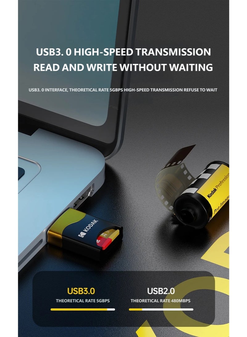 KODAK T330 USB3.0 Card Reader, Black-Gold, Type-C/USB-A Dual Interface, 2-in-1 SD/TF Memory Card Adapter, Compatible with Phones/Computers/Dash Cams BLACK/GOLD - Image 2