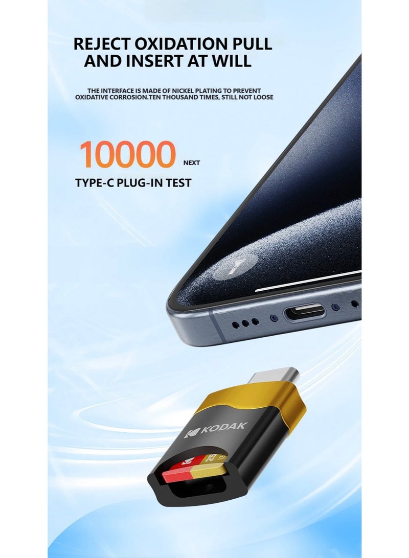 KODAK T330 USB3.0 Card Reader, Black-Gold, Type-C/USB-A Dual Interface, 2-in-1 SD/TF Memory Card Adapter, Compatible with Phones/Computers/Dash Cams BLACK/GOLD - Image 5