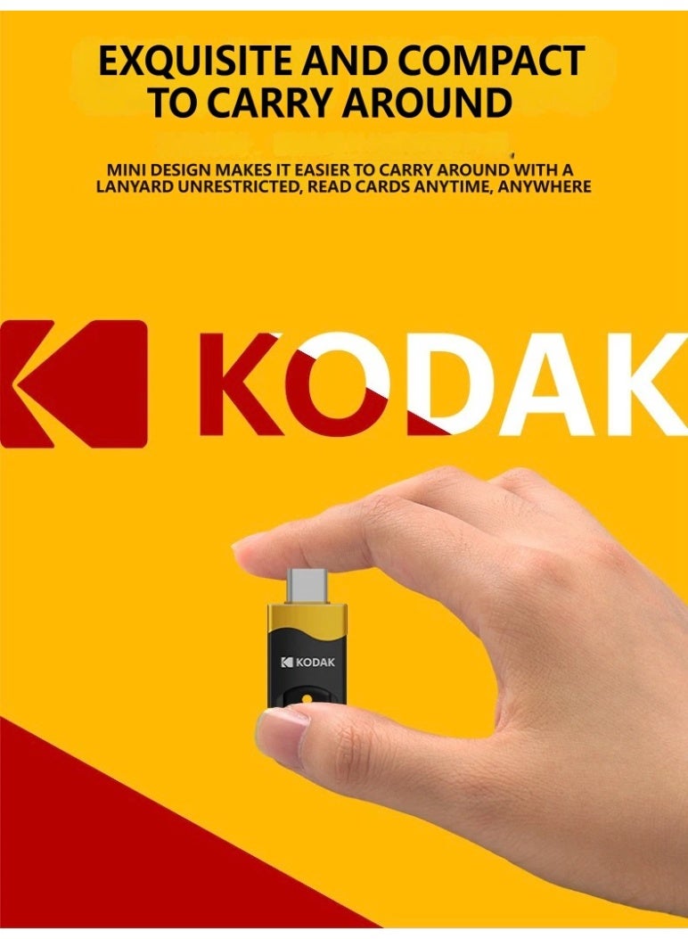 KODAK T330 USB3.0 Card Reader, Black-Gold, Type-C/USB-A Dual Interface, 2-in-1 SD/TF Memory Card Adapter, Compatible with Phones/Computers/Dash Cams BLACK/GOLD - Image 3