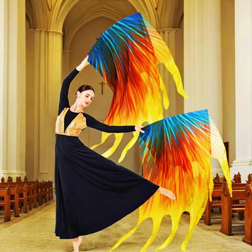 Baisdan 55'' Double Layered Worship Flags for Dance Church, Praise Dance Flags for Worship, Praise Flag with Flexible Rod and Storage Bag, Set of 2, Yellow-Orange-Blue - Image 5