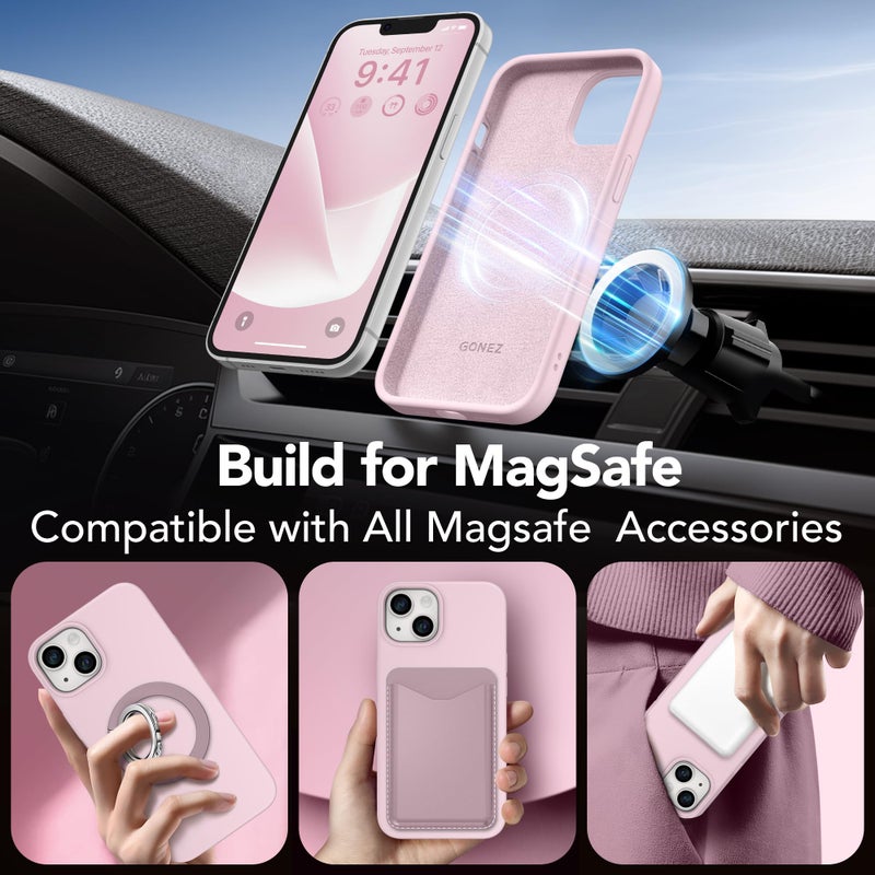 GONEZ Magnetic for iPhone 14 Case, Compatible with Magsafe, with Screen Protector + Camera Protector, Anti-Scratch Microfiber Lining, Liquid Silicone Shockproof Protective Phone Case, Pastel Pink - Image 4