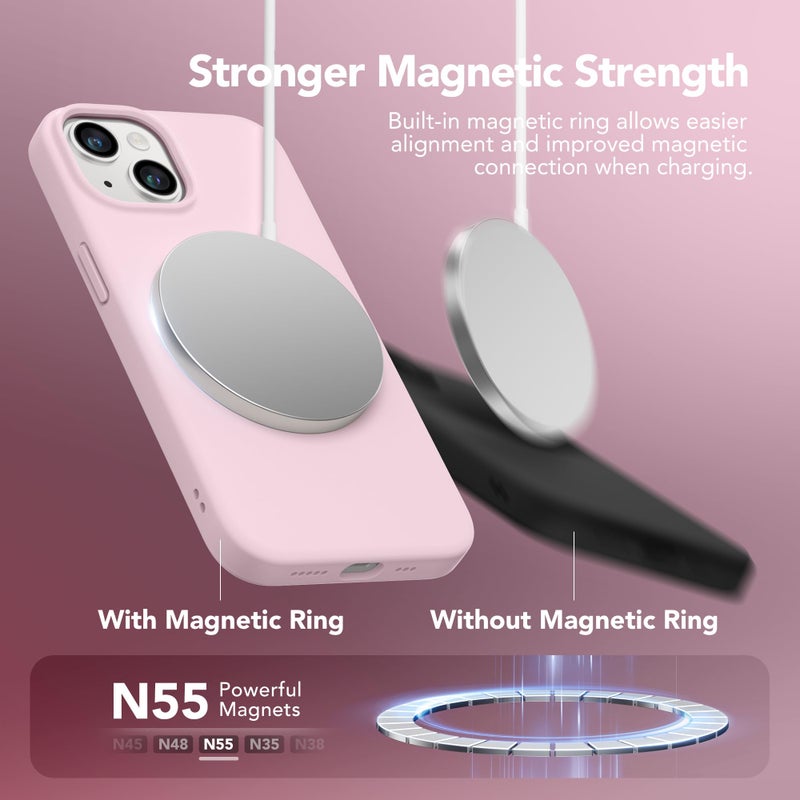 GONEZ Magnetic for iPhone 14 Case, Compatible with Magsafe, with Screen Protector + Camera Protector, Anti-Scratch Microfiber Lining, Liquid Silicone Shockproof Protective Phone Case, Pastel Pink - Image 3