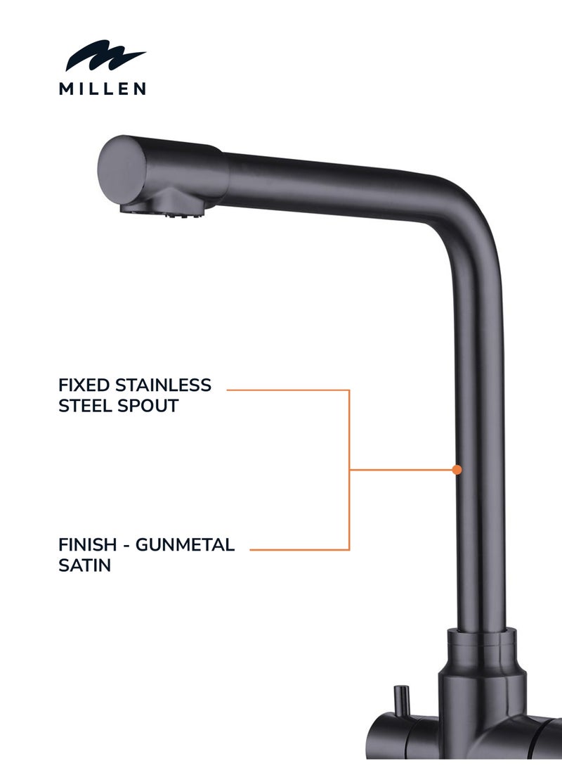MILLEN MILLEN Single Lever Kitchen Faucet Mixer with 360° Swivel, Dual Outlet Water Function, Gunmetal Satin  - MMD201GM, 1Y Warranty  - Image 2