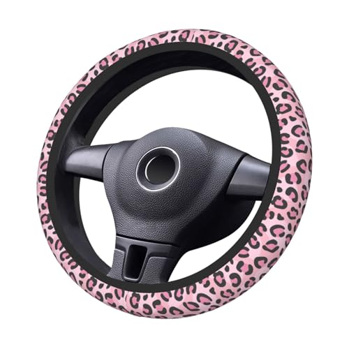 Gwwens Pink Leopard Print Steering Wheel Cover for Women, Universal Auto Steering Wheel 14-15 Inch Car Interior Accessories with 2PCS Car Coasters, Suitable for Men and Women - Image 5