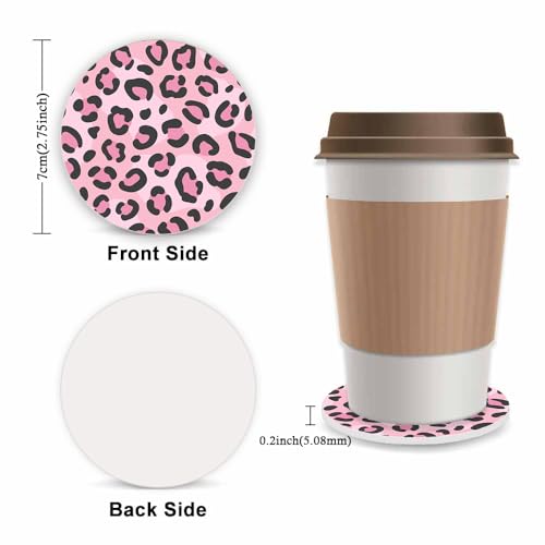 Gwwens Pink Leopard Print Steering Wheel Cover for Women, Universal Auto Steering Wheel 14-15 Inch Car Interior Accessories with 2PCS Car Coasters, Suitable for Men and Women - Image 2