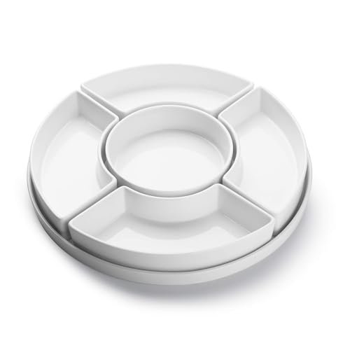 Sweese Porcelain Divided Serving Dishes, Relish Tray, Serving Bowls for Parties - Perfect for Chips and Dip, Veggies, Candy and Snacks, White - Image 1