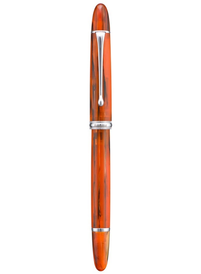 Asvine V800 Fountain Pen - Vacuum Filling System with Large Ink Capacity - Smooth Number 8 Extra Fine Nib with Gift Case and Wrench- Amber Acrylic - Image 1