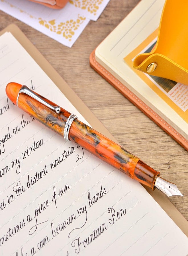 Asvine V800 Fountain Pen - Vacuum Filling System with Large Ink Capacity - Smooth Number 8 Extra Fine Nib with Gift Case and Wrench- Amber Acrylic - Image 2