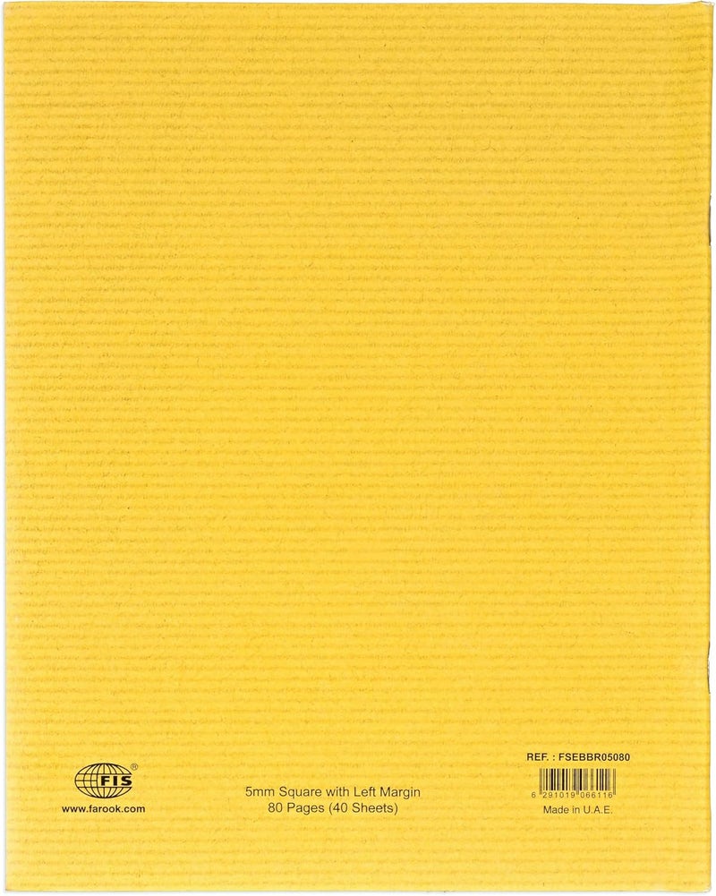 FIS ® Exercise Book, Size 165x210mm, 40 Sheets, 80 Pages, 5mm Square Gridlines with Left Margin, Packet of 12 Pieces, Brown Cover-FSEBBR05080 - Image 4