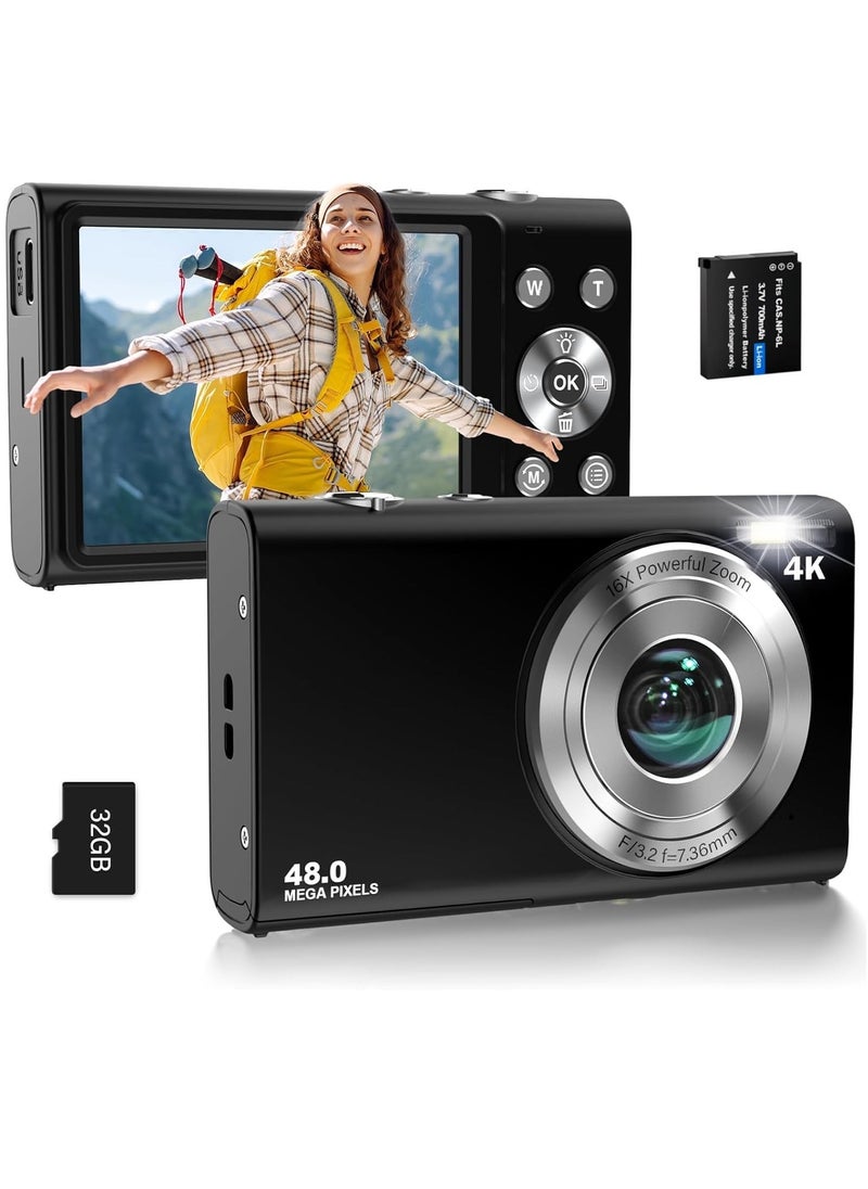 Generic Digital Camera, Autofocus 48MP UHD 4K Vlogging Camera 16X Digital Zoom, Portable Compact Point and Shoot Digital Camera for Teens Adult Beginner with 32GB Card  - Image 1