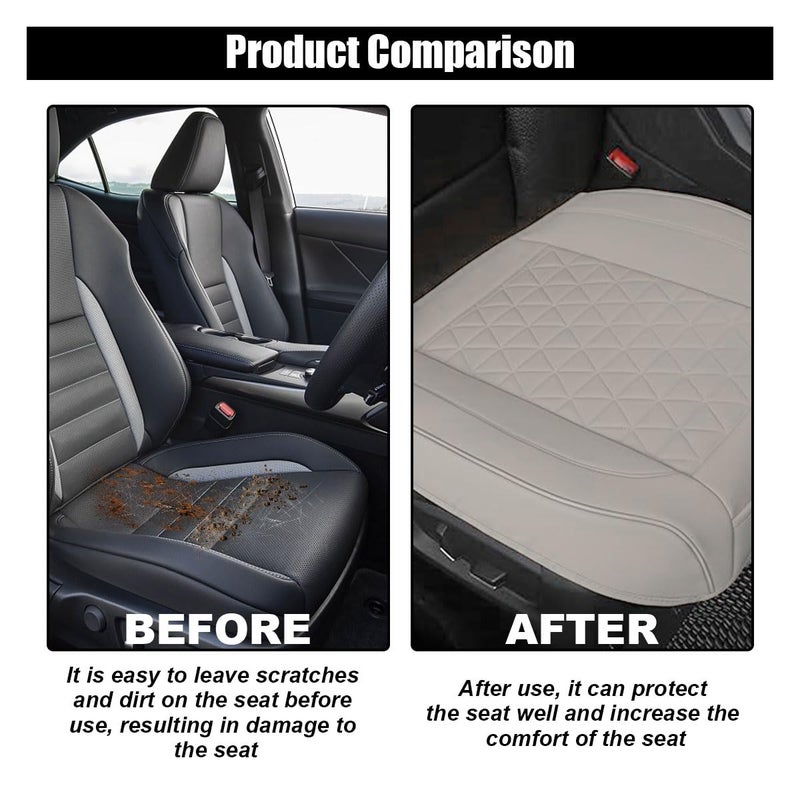 GLSOWEE Leather Car Seat Cover, Auto Front Bottom Seat Cover Luxury Car Seat Protector Anti-Slip Waterproof Cushion Cover with Storage Pocket, for Most Cars, Trucks, SUVs (Light Grey) - Image 4