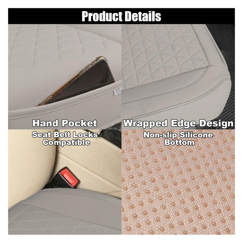 GLSOWEE Leather Car Seat Cover, Auto Front Bottom Seat Cover Luxury Car Seat Protector Anti-Slip Waterproof Cushion Cover with Storage Pocket, for Most Cars, Trucks, SUVs (Light Grey) - Image 3