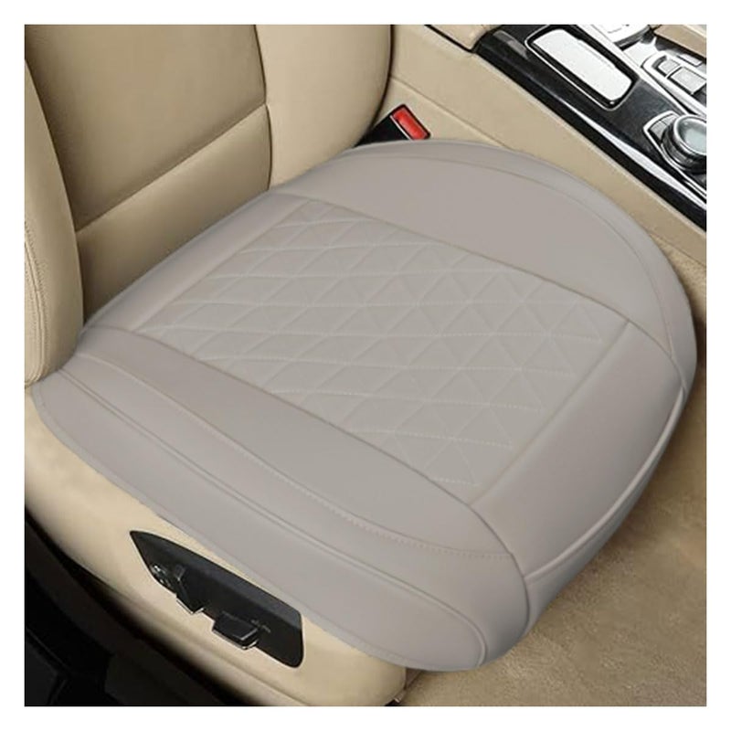 GLSOWEE Leather Car Seat Cover, Auto Front Bottom Seat Cover Luxury Car Seat Protector Anti-Slip Waterproof Cushion Cover with Storage Pocket, for Most Cars, Trucks, SUVs (Light Grey) - Image 1