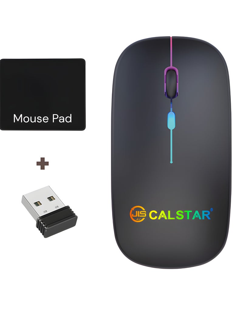 CAL STAR HK-60 Rechargeable Bluetooth Wireless Mouse with Mouse Pad – Silent Click, RGB Backlit, 2.4GHz Dual Mode, 1600 DPI, Multi-Device - Image 1