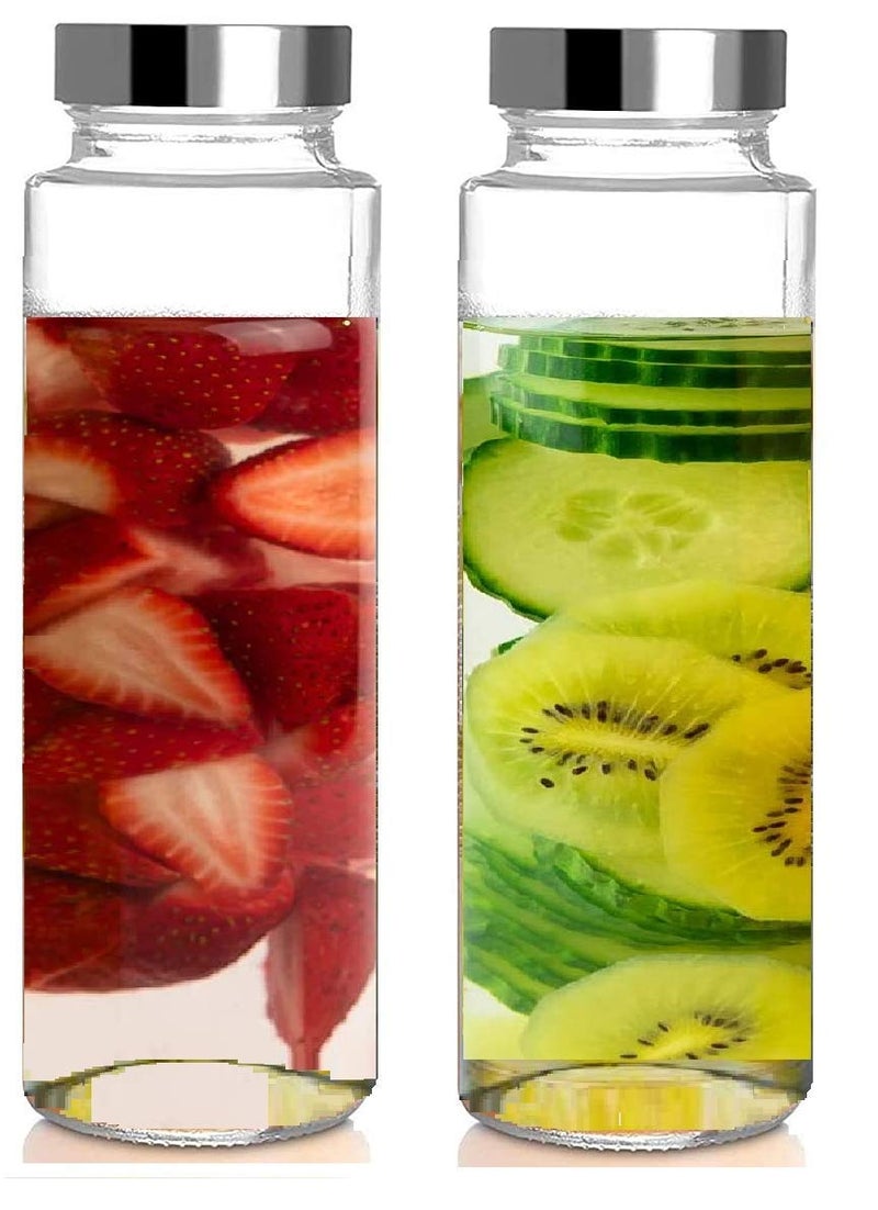 ARUZEN Juice Bottles 2 Pack Wide Mouth Glass Bottles with Lids for Juicing Smoothies Infused Water Beverage Storage 500ml BPA Free Stainless Steel Lids Leakproof Reusable - Image 1