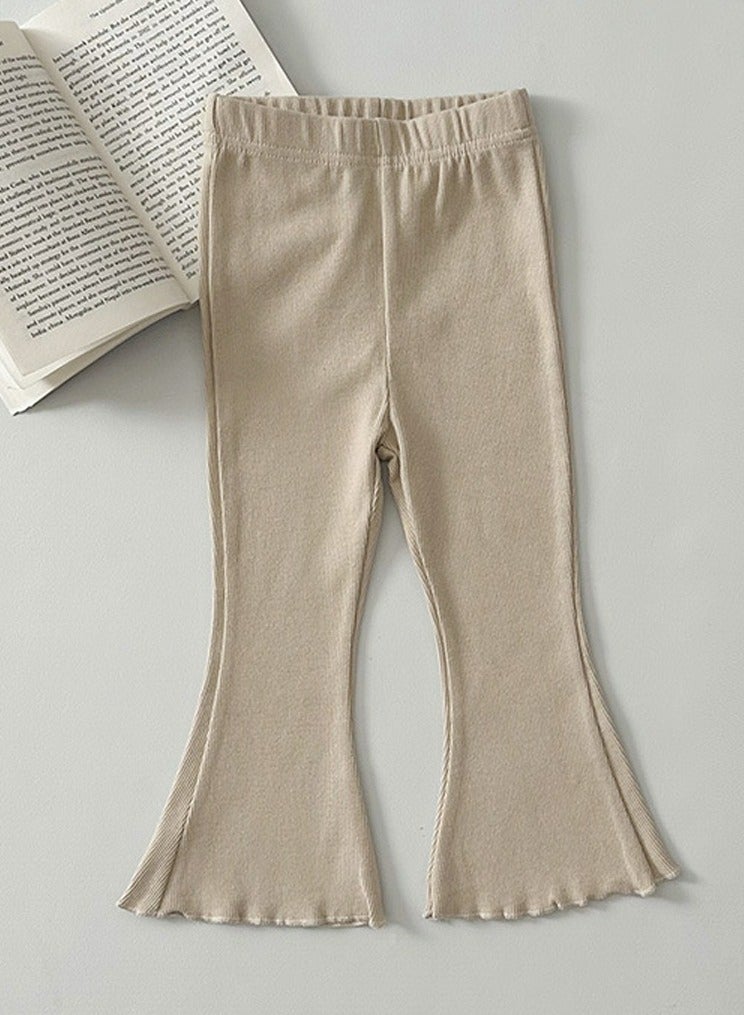 Loquat Girl's Solid Color Bell Bottoms Elastic Waist Flared Pants Beige