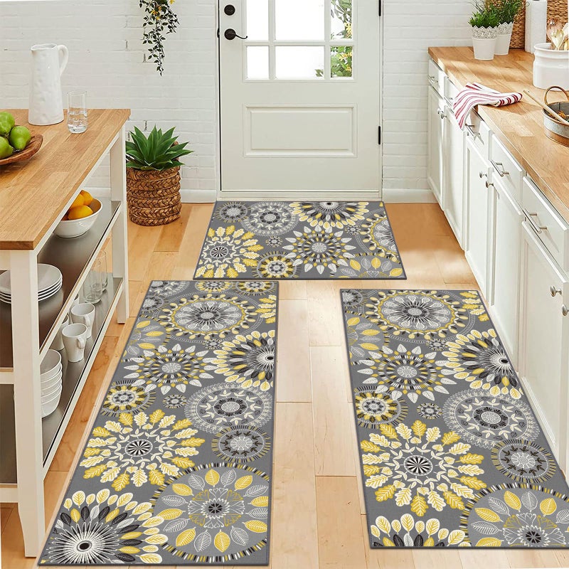 Bsmathom Boho Kitchen Rug Mat Sets 3 Piece, Farmhouse Non Slip Kitchen Rug Runner, Washable Non Skid Kitchen Rugs, Bohemian Kitchen Floor Mat for Hallway Entryway Laundry Room - Image 5