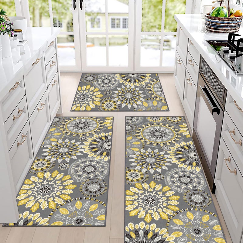 Bsmathom Boho Kitchen Rug Mat Sets 3 Piece, Farmhouse Non Slip Kitchen Rug Runner, Washable Non Skid Kitchen Rugs, Bohemian Kitchen Floor Mat for Hallway Entryway Laundry Room - Image 2