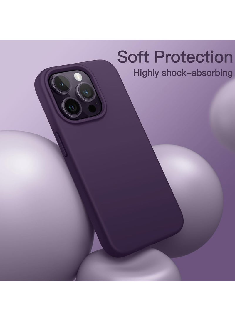 أكاليكس جراب سيليكون متوافق مع iPhone 14 Pro، جراب هاتف سيليكون سائل رفيع مع طبقات من المطاط الناعم، ممتص صدمات مقاوم للصدمات مع بطانة من مادة TPU (أرجواني غامق) - Image 3