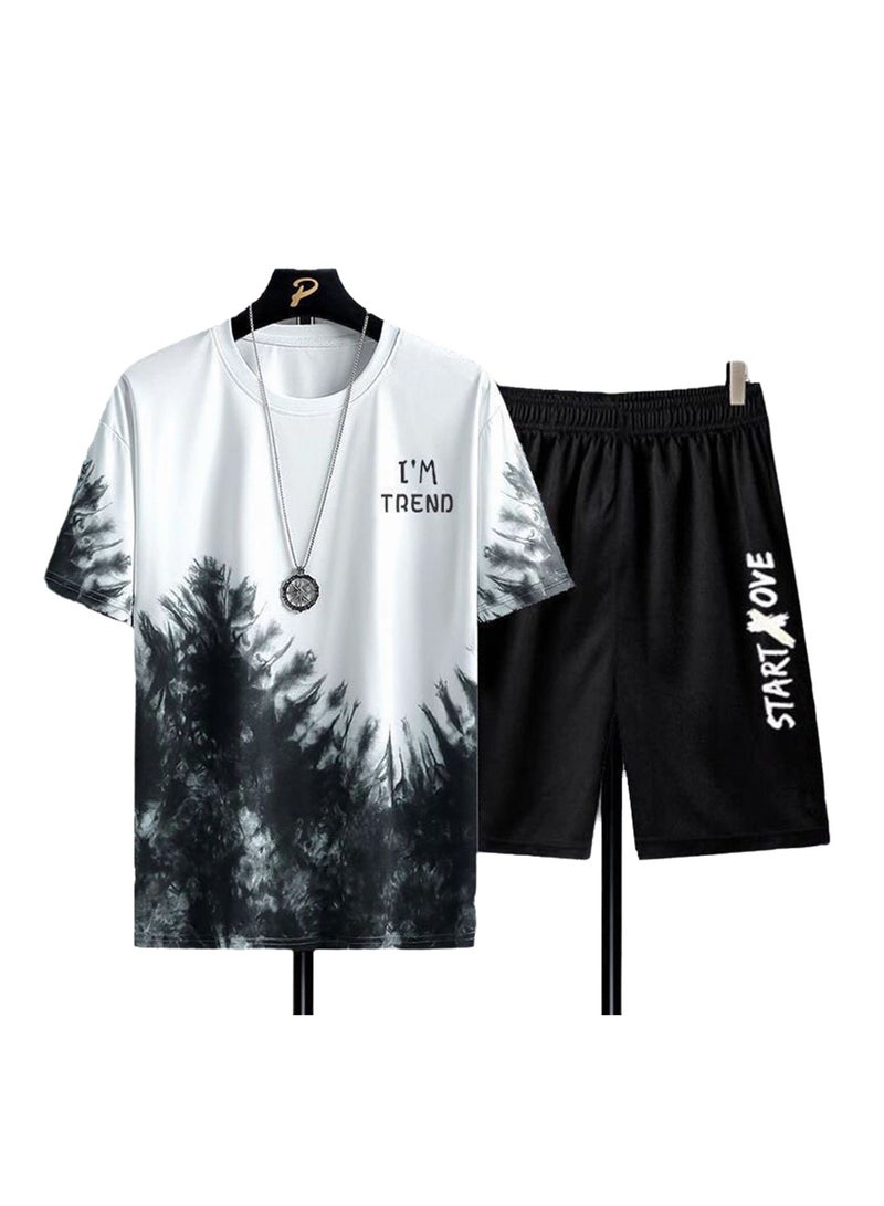 Trendy printed short-sleeved T-shirt summer new men's casual suit shorts short-sleeved T-shirt two-piece set  - Image 1
