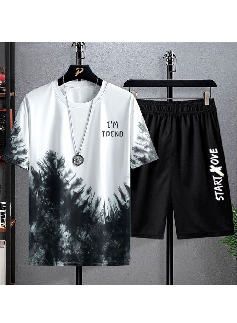 Trendy printed short-sleeved T-shirt summer new men's casual suit shorts short-sleeved T-shirt two-piece set  - Image 2